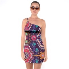 Pattern, Ornament, Motif, Colorful One Shoulder Ring Trim Bodycon Dress by nateshop