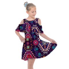 Pattern, Ornament, Motif, Colorful Kids  Shoulder Cutout Chiffon Dress by nateshop