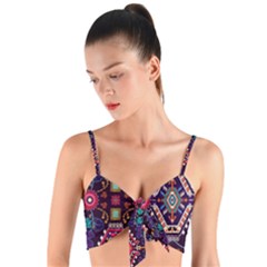 Pattern, Ornament, Motif, Colorful Woven Tie Front Bralet by nateshop