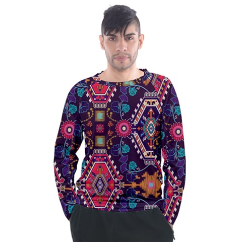 Pattern, Ornament, Motif, Colorful Men s Long Sleeve Raglan T-shirt by nateshop