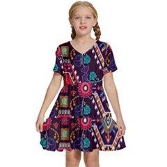 Pattern, Ornament, Motif, Colorful Kids  Short Sleeve Tiered Mini Dress by nateshop