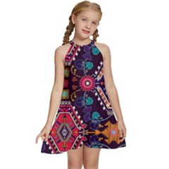 Pattern, Ornament, Motif, Colorful Kids  Halter Collar Waist Tie Chiffon Dress by nateshop