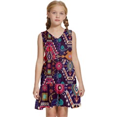 Pattern, Ornament, Motif, Colorful Kids  Sleeveless Tiered Mini Dress by nateshop