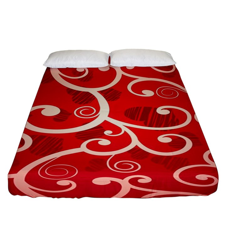 Patterns, Corazones, Texture, Red, Fitted Sheet (King Size)