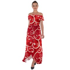 Patterns, Corazones, Texture, Red, Off Shoulder Open Front Chiffon Dress by nateshop