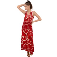 Patterns, Corazones, Texture, Red, V-neck Chiffon Maxi Dress by nateshop