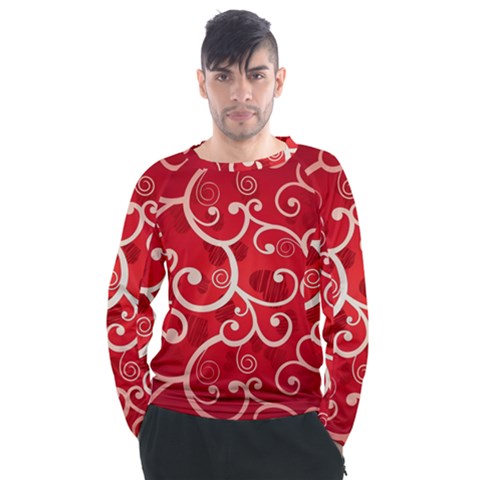 Patterns, Corazones, Texture, Red, Men s Long Sleeve Raglan T-shirt by nateshop