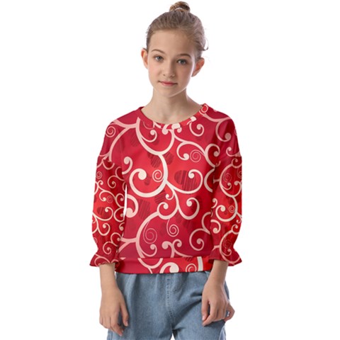 Patterns, Corazones, Texture, Red, Kids  Cuff Sleeve Top by nateshop