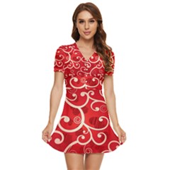 Patterns, Corazones, Texture, Red, V-neck High Waist Chiffon Mini Dress by nateshop