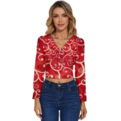 Patterns, Corazones, Texture, Red, Long Sleeve V-neck Top by nateshop