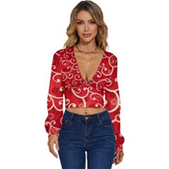 Patterns, Corazones, Texture, Red, Long Sleeve Deep-v Velour Top by nateshop