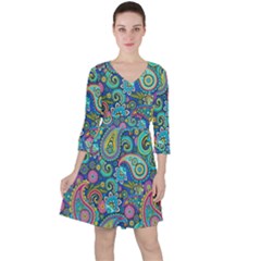 Patterns, Green Background, Texture Quarter Sleeve Ruffle Waist Dress by nateshop