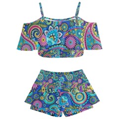 Patterns, Green Background, Texture Kids  Off Shoulder Skirt Bikini