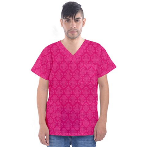 Pink Pattern, Abstract, Background, Bright, Desenho Men s V-neck Scrub Top by nateshop