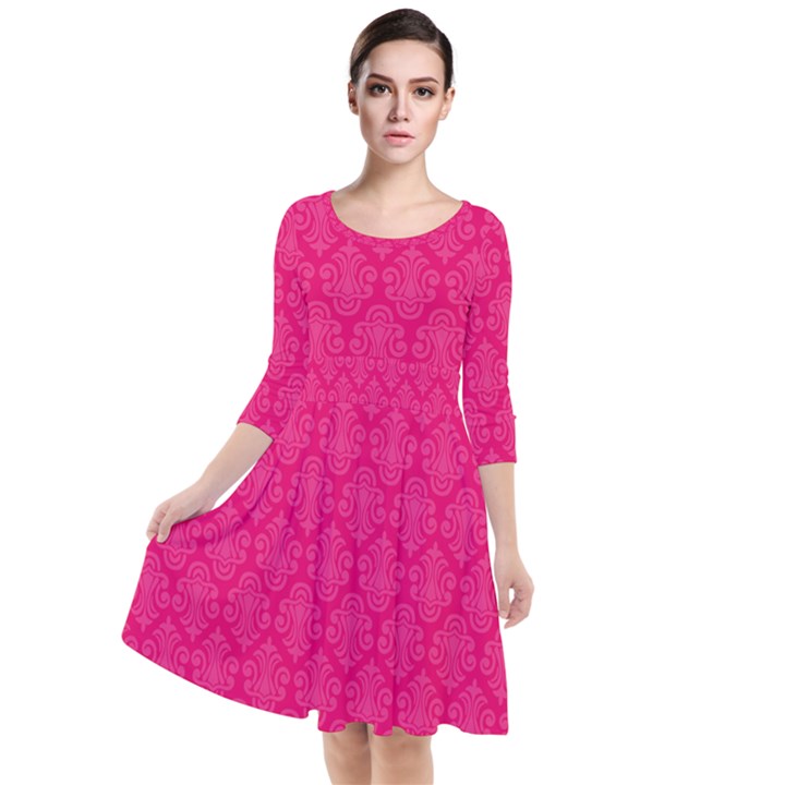 Pink Pattern, Abstract, Background, Bright, Desenho Quarter Sleeve Waist Band Dress