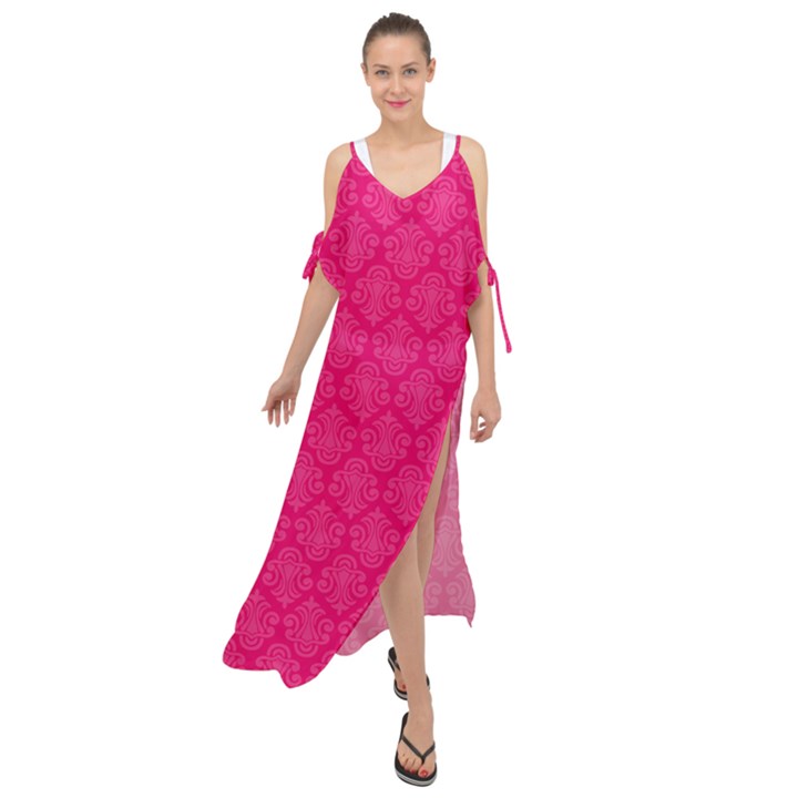 Pink Pattern, Abstract, Background, Bright, Desenho Maxi Chiffon Cover Up Dress