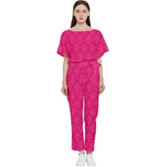 Pink Pattern, Abstract, Background, Bright, Desenho Batwing Lightweight Chiffon Jumpsuit by nateshop