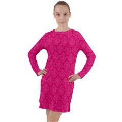 Pink Pattern, Abstract, Background, Bright, Desenho Long Sleeve Hoodie Dress