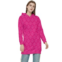 Pink Pattern, Abstract, Background, Bright, Desenho Women s Long Oversized Pullover Hoodie