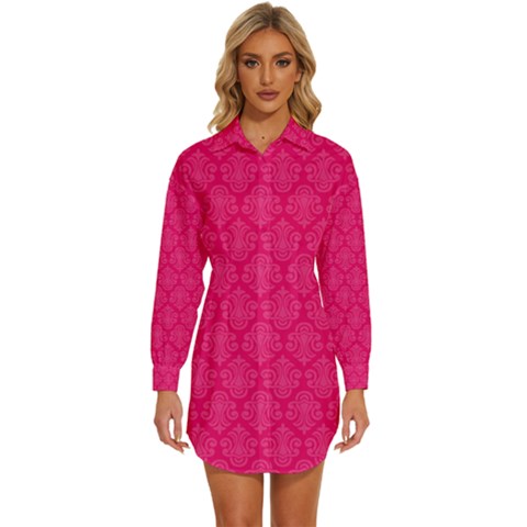 Pink Pattern, Abstract, Background, Bright, Desenho Womens Long Sleeve Shirt Dress by nateshop