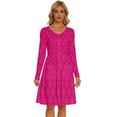 Pink Pattern, Abstract, Background, Bright, Desenho Long Sleeve Dress With Pocket by nateshop