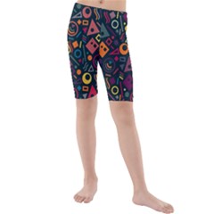 Random, Abstract, Forma, Cube, Triangle, Creative Kids  Mid Length Swim Shorts