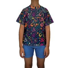 Random, Abstract, Forma, Cube, Triangle, Creative Kids  Short Sleeve Swimwear