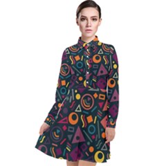 Random, Abstract, Forma, Cube, Triangle, Creative Long Sleeve Chiffon Shirt Dress