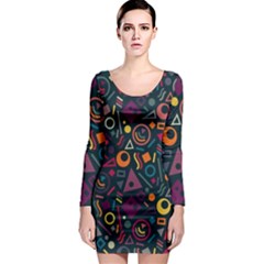 Random, Abstract, Forma, Cube, Triangle, Creative Long Sleeve Bodycon Dress