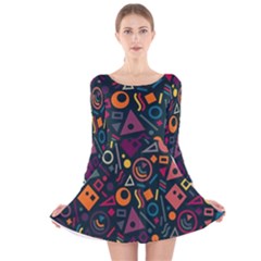 Random, Abstract, Forma, Cube, Triangle, Creative Long Sleeve Velvet Skater Dress