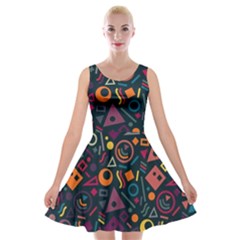 Random, Abstract, Forma, Cube, Triangle, Creative Velvet Skater Dress