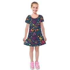 Random, Abstract, Forma, Cube, Triangle, Creative Kids  Short Sleeve Velvet Dress