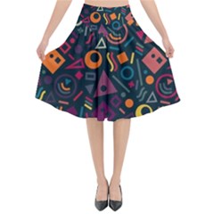 Random, Abstract, Forma, Cube, Triangle, Creative Flared Midi Skirt