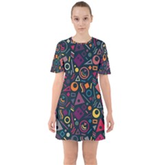 Random, Abstract, Forma, Cube, Triangle, Creative Sixties Short Sleeve Mini Dress by nateshop