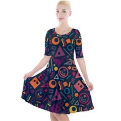 Random, Abstract, Forma, Cube, Triangle, Creative Quarter Sleeve A-line Dress by nateshop