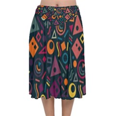 Random, Abstract, Forma, Cube, Triangle, Creative Velvet Flared Midi Skirt