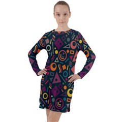 Random, Abstract, Forma, Cube, Triangle, Creative Long Sleeve Hoodie Dress