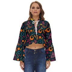 Random, Abstract, Forma, Cube, Triangle, Creative Boho Long Bell Sleeve Top