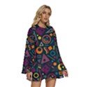 Random, Abstract, Forma, Cube, Triangle, Creative Round Neck Long Sleeve Bohemian Style Chiffon Mini Dress View3