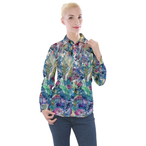 Abstract Confluence Women s Long Sleeve Pocket Shirt by kaleidomarblingart