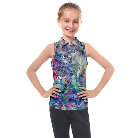 Abstract Confluence Kids  Sleeveless Polo T-shirt by kaleidomarblingart