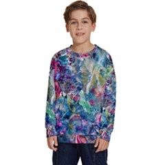 Abstract Confluence Kids  Crewneck Sweatshirt by kaleidomarblingart