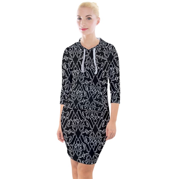 Noir Nouveau Chic Pattern Quarter Sleeve Hood Bodycon Dress