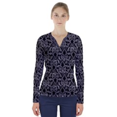 Noir Nouveau Chic Pattern V-neck Long Sleeve Top by dflcprintsclothing