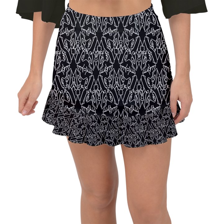 Noir Nouveau Chic Pattern Fishtail Mini Chiffon Skirt