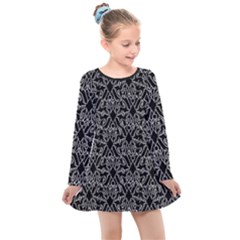 Noir Nouveau Chic Pattern Kids  Long Sleeve Dress by dflcprintsclothing