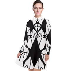 Black Silhouette Artistic Hand Draw Symbol Wb Long Sleeve Chiffon Shirt Dress by dflcprintsclothing