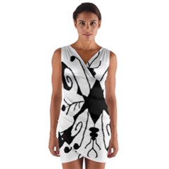 Black Silhouette Artistic Hand Draw Symbol Wb Wrap Front Bodycon Dress by dflcprintsclothing