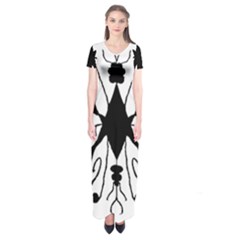 Black Silhouette Artistic Hand Draw Symbol Wb Short Sleeve Maxi Dress