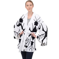 Black Silhouette Artistic Hand Draw Symbol Wb Long Sleeve Velvet Kimono  by dflcprintsclothing